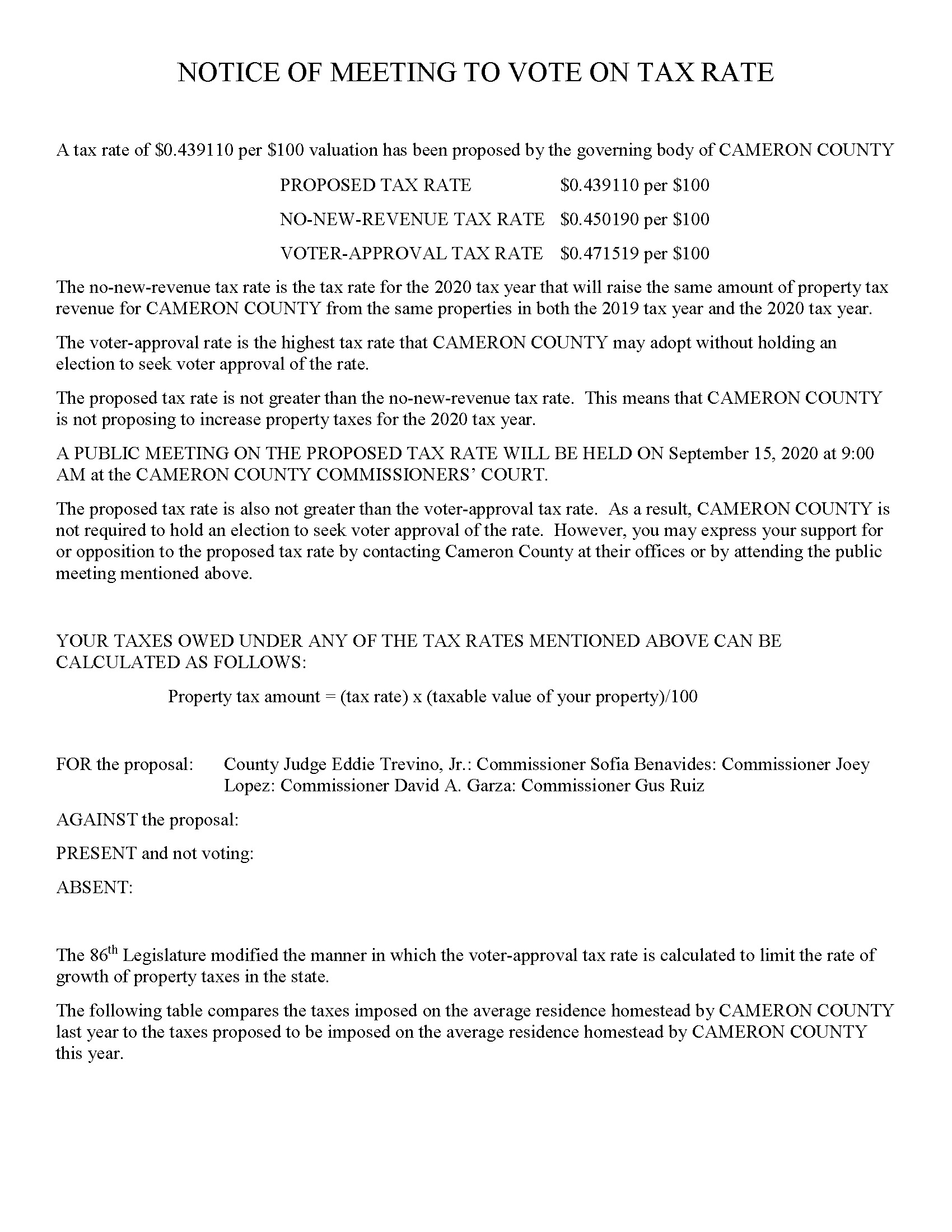 NOTICE OF MEETING TO VOTE ON TAX RATE Page 1