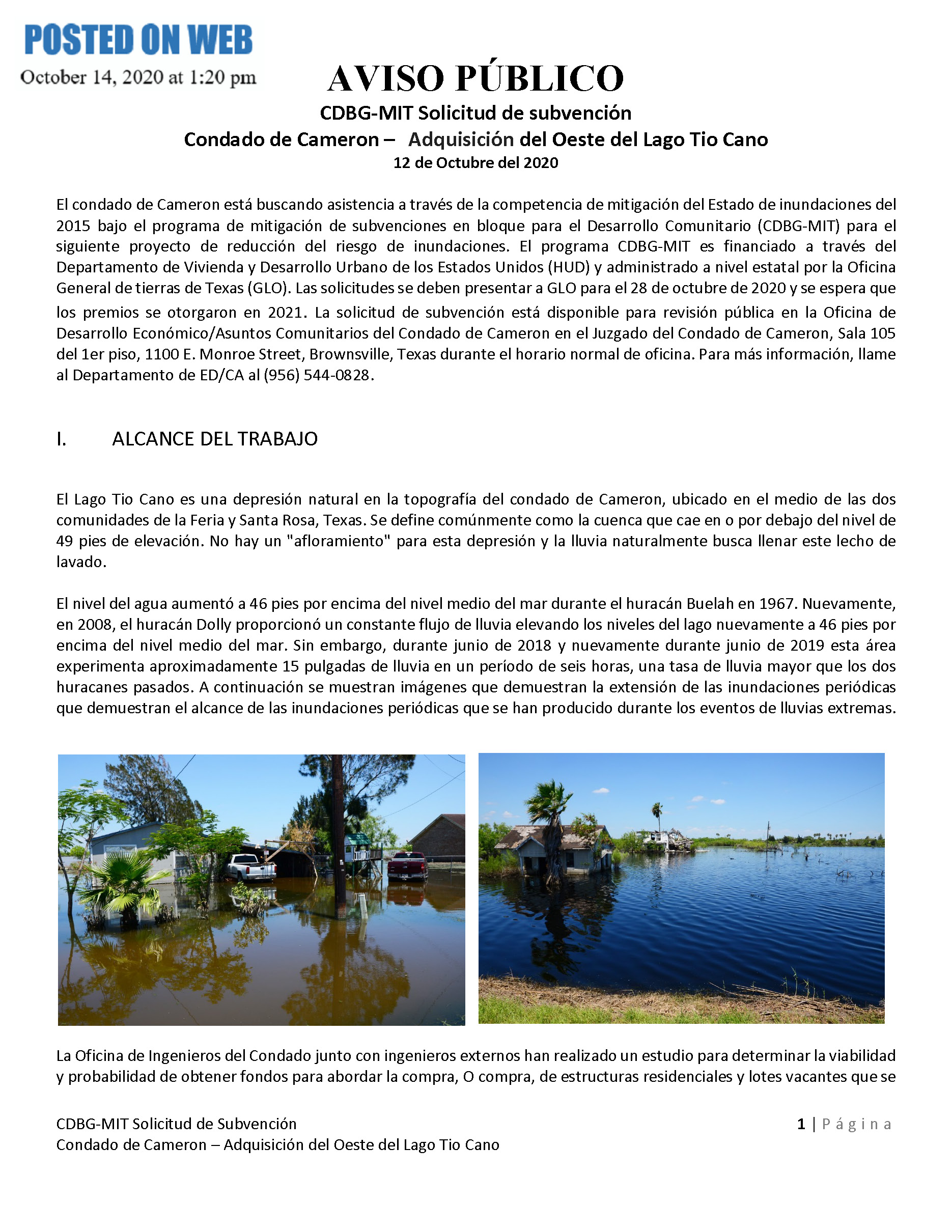 Lake Tio Cano West Buyout Public Notice  Final Spanish Page 1