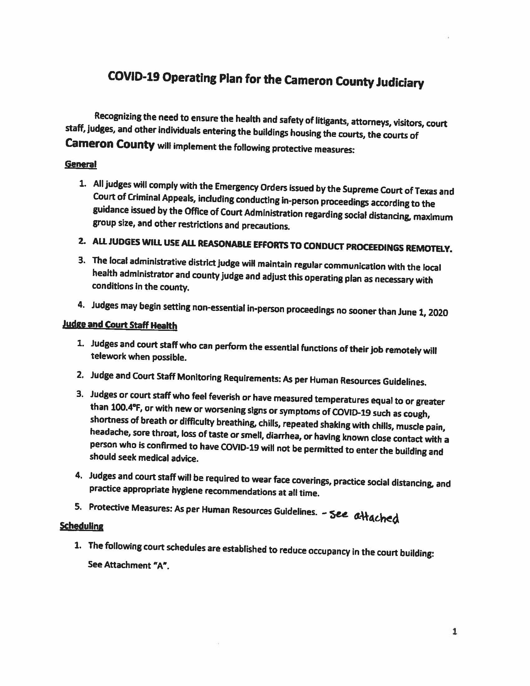 COVID 19 Operating Plan For Cameron County Judiciary Page 1