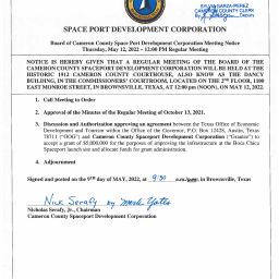 Space Port Development Corporation Meeting Notice May 12 2022