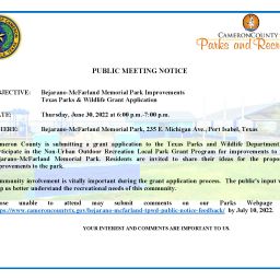 Public Meeting Flier TPWD Grant Application Bejarano McFarland Community Park 256x256
