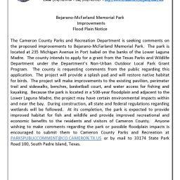 Bejarano McFarland Memorial Park Improvements Flood Plain Notice TPWD 256x256