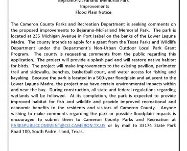 Bejarano-McFarland Memorial Park Improvements_Flood Plain Notice_TPWD