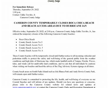 9.29.22 County Beach Access Areas are Temporarily Closed