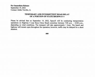 Road Delay Press Release