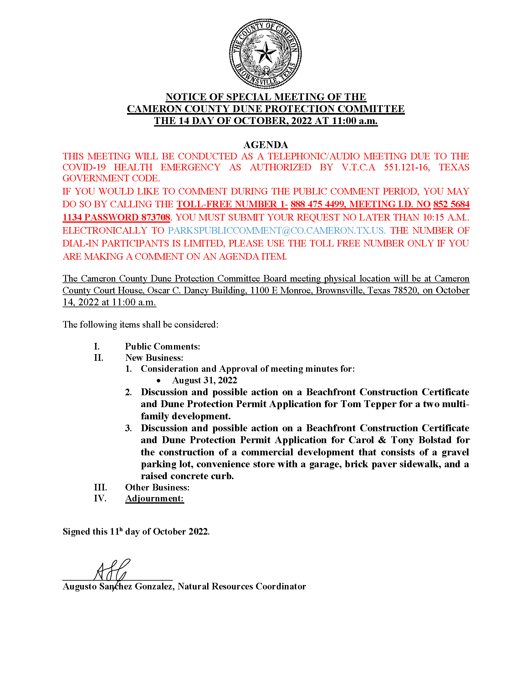 Agenda Draft Dune Protection Committee October 14 2022 Vf