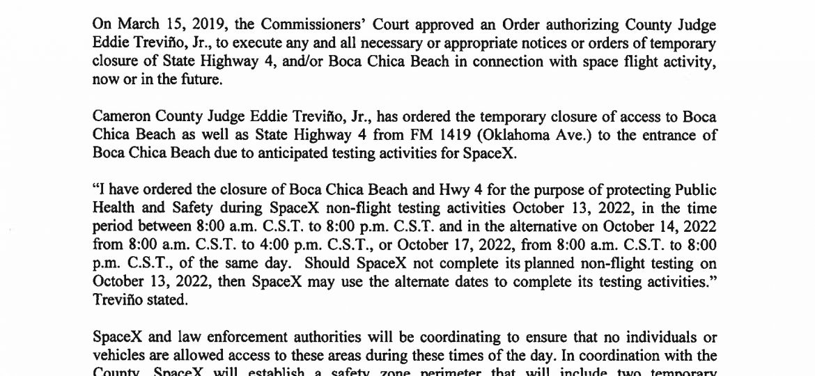 Press Release on Order of Closure Related to SpaceX Flight.10.13.2022.doc_Page_1