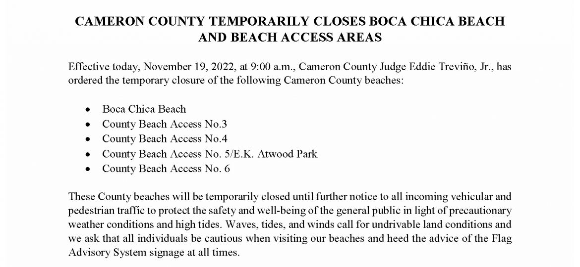 11.19.22 Temporary Beach Closure Due to Weather Conditions