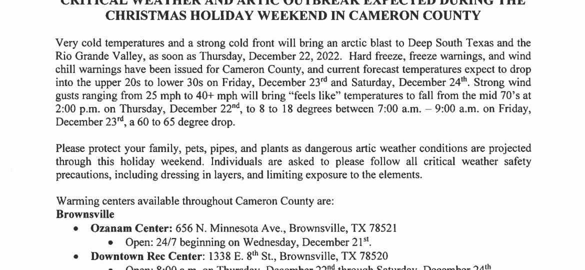 12.21.22 Critical Weather and Artic Outbreak Expected During the Christmas Holiday Weekend In Cameron County_Page_1