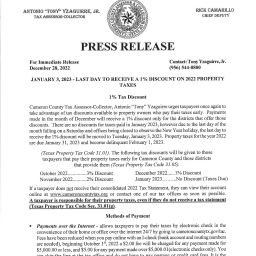 Press Release 2022 Property Tax 1 Percent Discount Page 1
