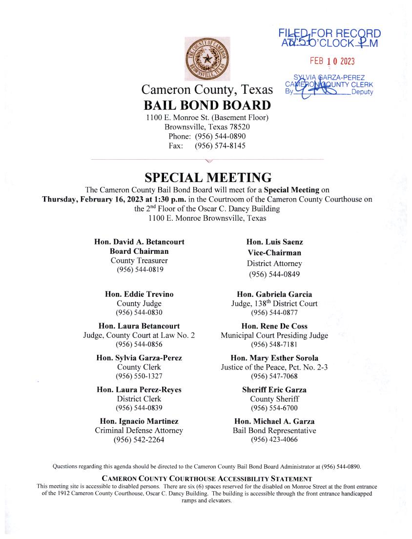 2 16 2023 Agenda Special Meeting Page 1