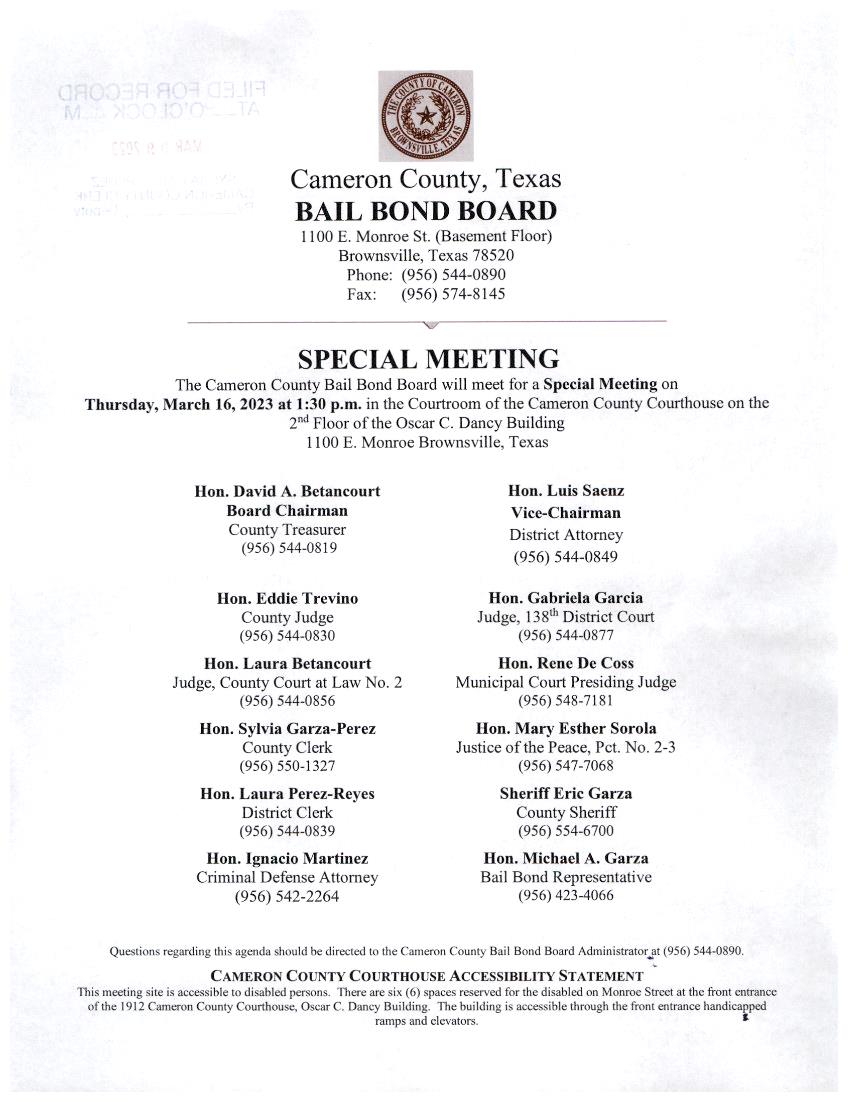 3 16 2023 Agenda Special Meeting Page 1