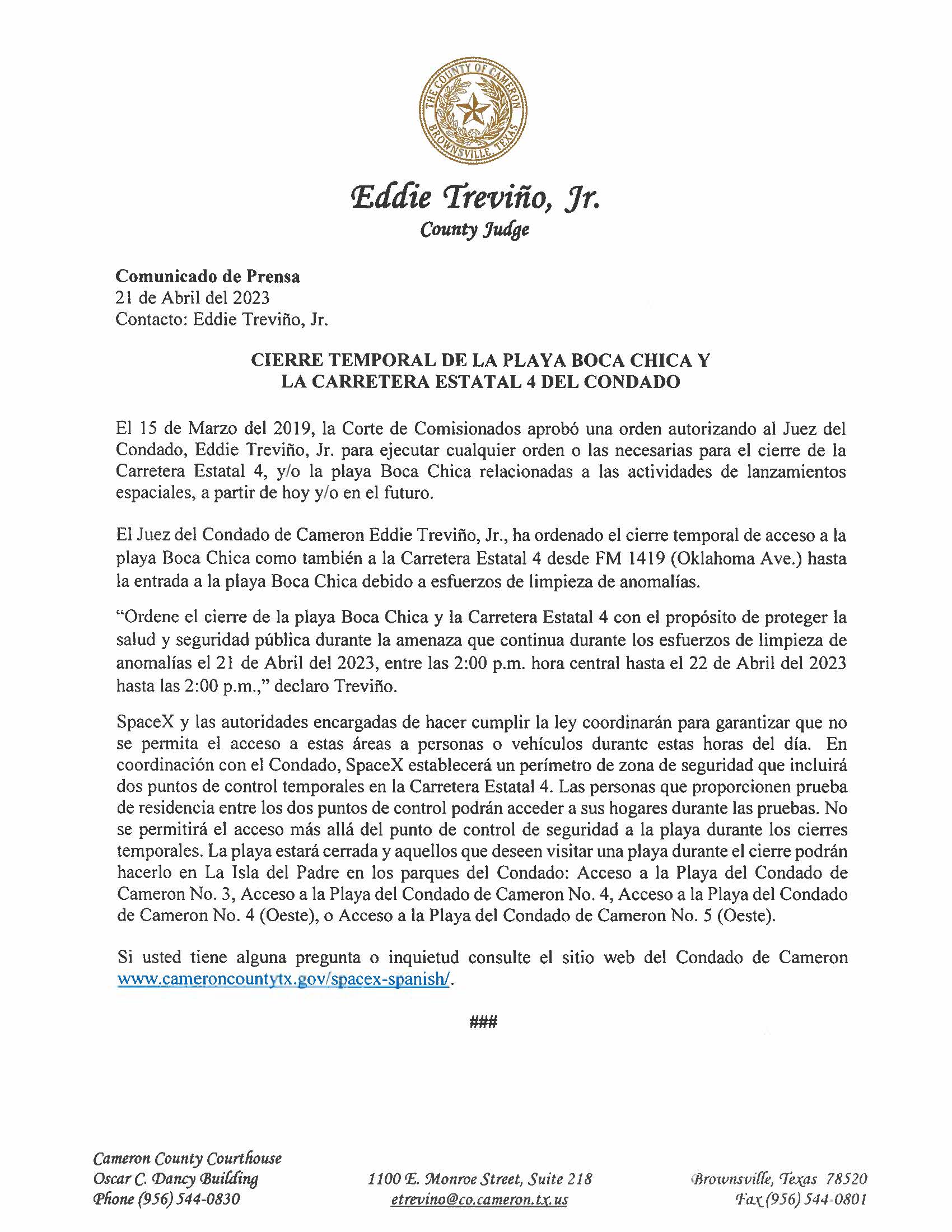 Press Release In English And Spanish.04.21.2023 Page 1