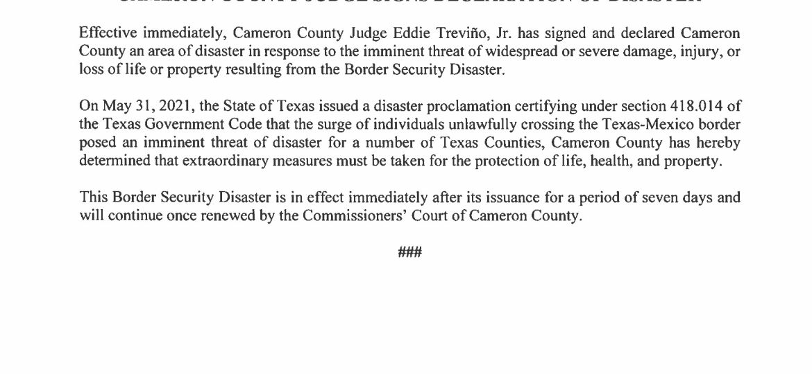 5.11.23 Cameron County Judge Signs Declaration of Disaster