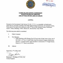 Padre Island Zoning Commission Notice Of Special Meeting