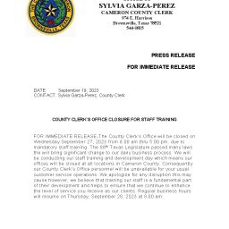 Cameron County Clerks Office Press Release Memo 256x256