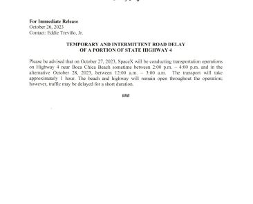 Road Delay Press Release. 10.27.2023 (002)