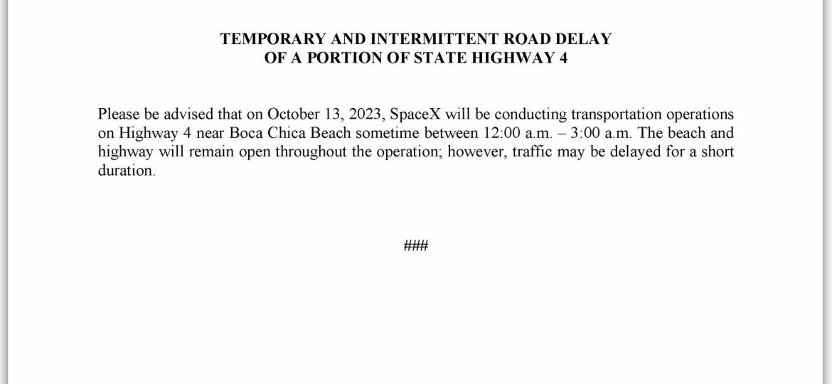 Road Delay Press Release.10.13.2023