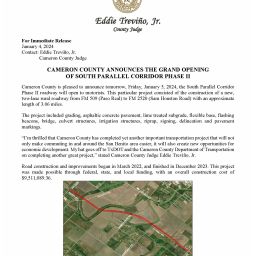 2024.01.04 PRESS RELEASE SOUTH PARALLEL CORRIDOR PHASE II