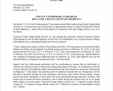 Press Release on Order of Closure Related to SpaceX Flight.02.26.24 (002)