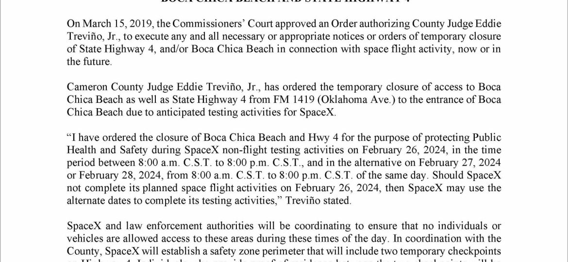 Press Release on Order of Closure Related to SpaceX Flight.02.26.24 (002)