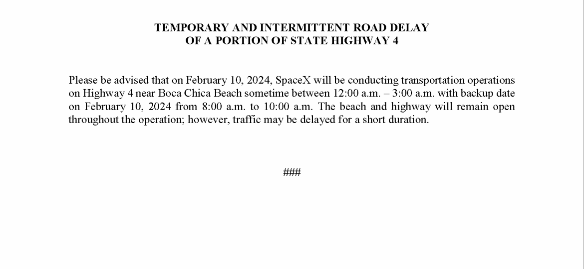 Road Delay Press Release.02.10.2024