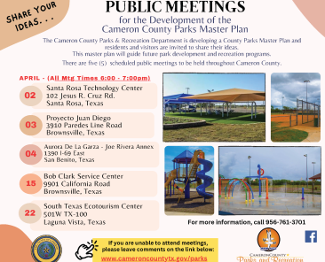 Public Meetings Meeting Announcement_Cameron County Parks Master Plan_Newspapper Ads_Run Date 3-27-24