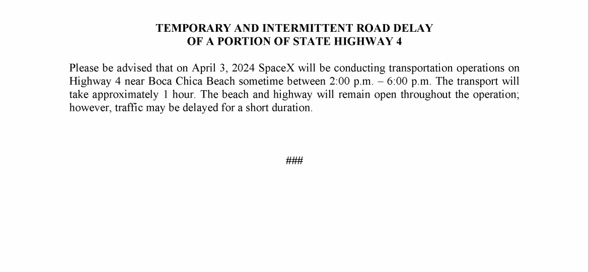 Road Delay Press Release.04.03.2024