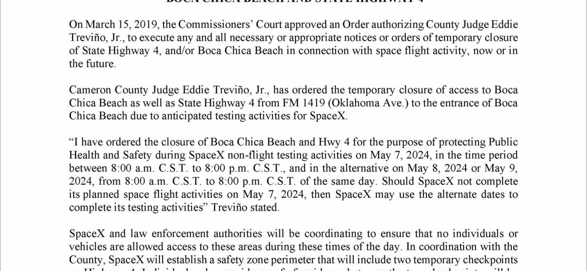 05.07.2024 Press Release on Order of Closure Related to SpaceX Flight
