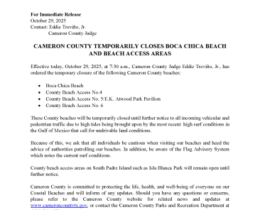 Press Release _Temporary Closure of County Beach Access Areas_Draft_10-29-25