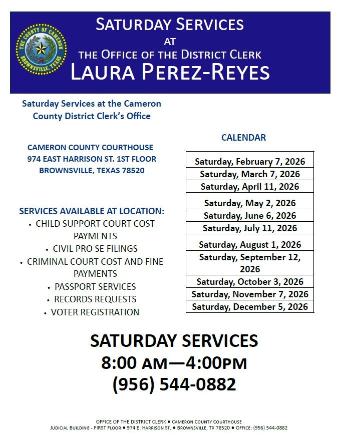 2026_DC_Saturday_Services Saturday Services at the Cameron County District Clerk’s Office